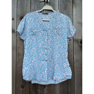 Paddocks XL Blue Pink Abstract Print Short Sleeve Button Up Cotton‎ Shirt